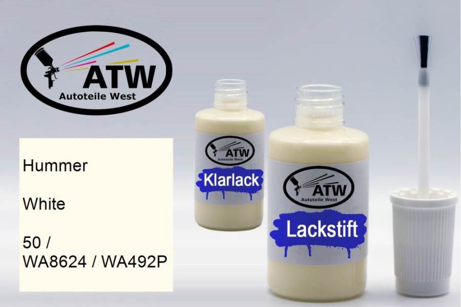 Hummer, White, 50 / WA8624 / WA492P: 20ml Lackstift + 20ml Klarlack - Set, von ATW Autoteile West.